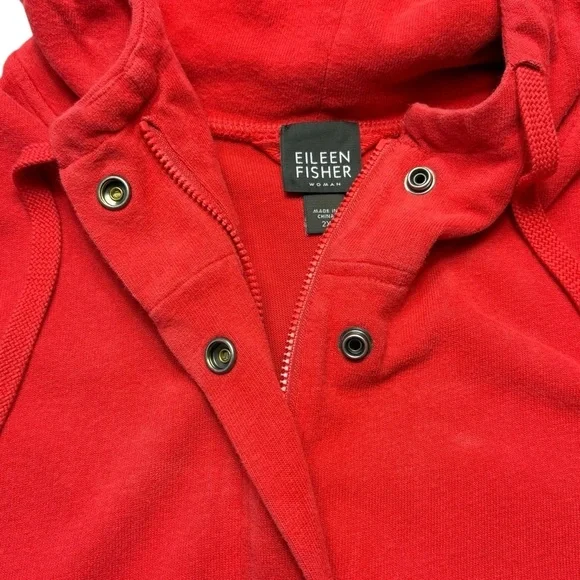 Eileen Fisher Woman Organic Cotton Full Zip Hoodie Size 2X Tomato Red Pockets - Picture 2 of 10